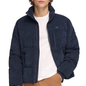 Levi's Men's Black Corduroy Puffer Jacket - Insulated Quilted Winter Coat (Size